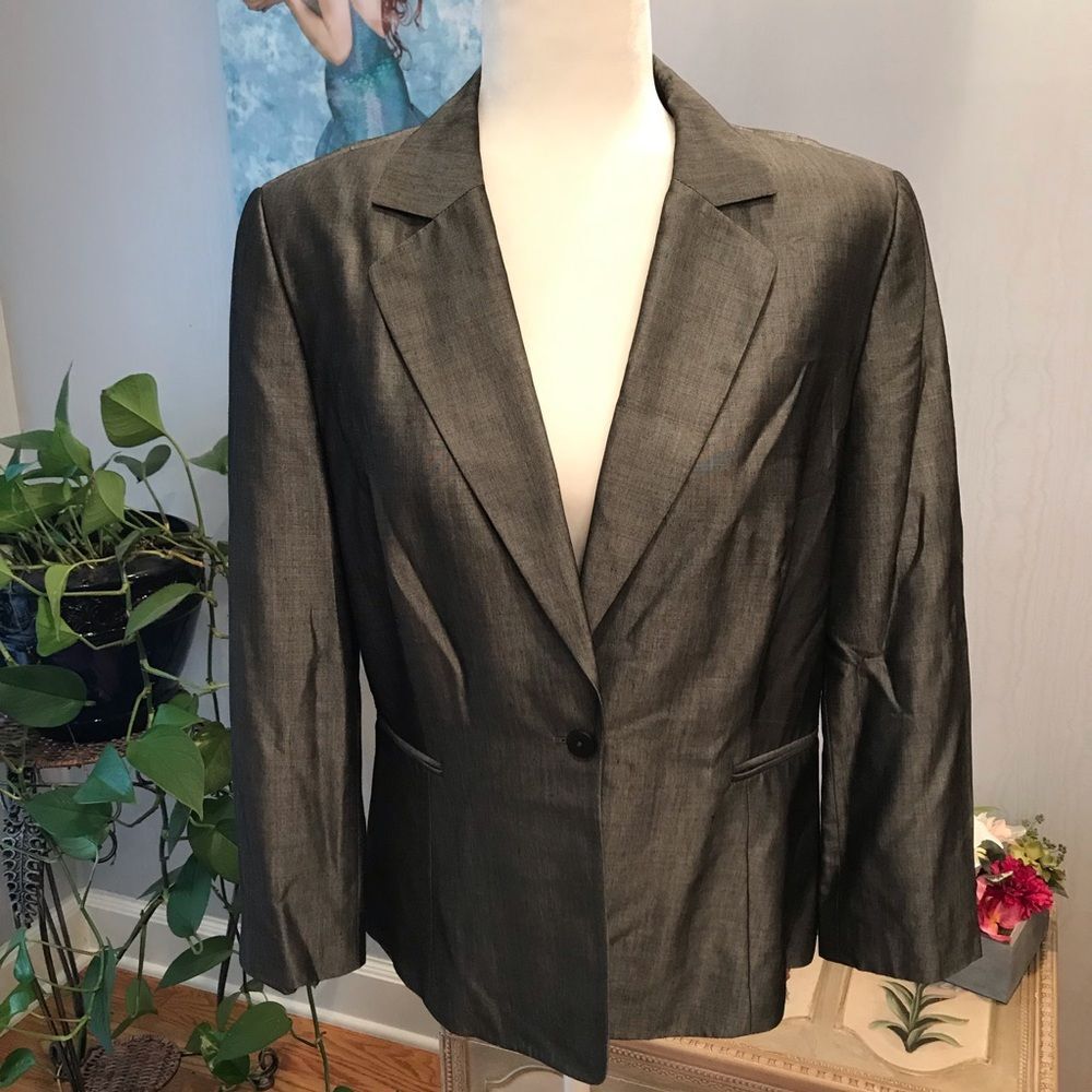 Tahari Wool Mohair Rayon Blend Jacket Blazer Gray Grey Sz 12